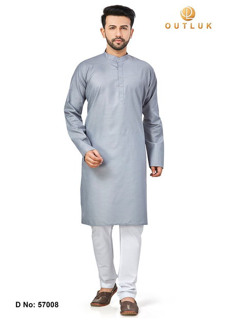 Gray Colour Outluk 57 Cotton Party Wear Kurta With Pajama Mens Collection 57008